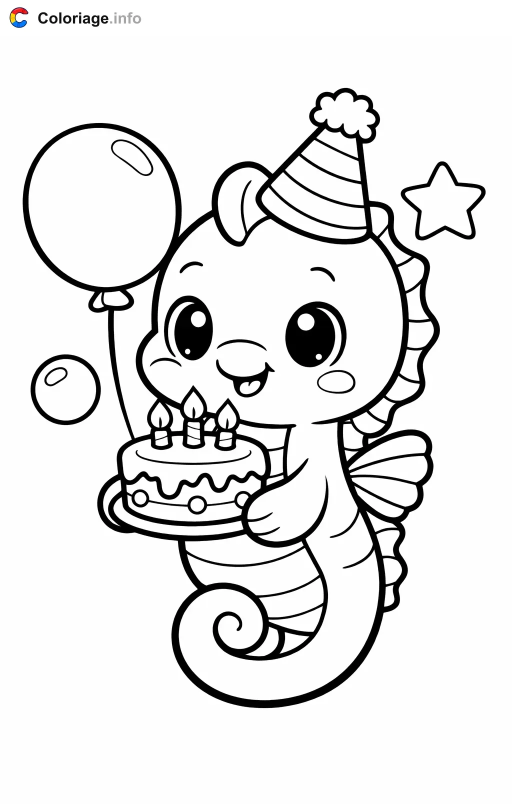 Coloriage Hippocampe qui fete son anniversaire - Hippocampe à imprimer
