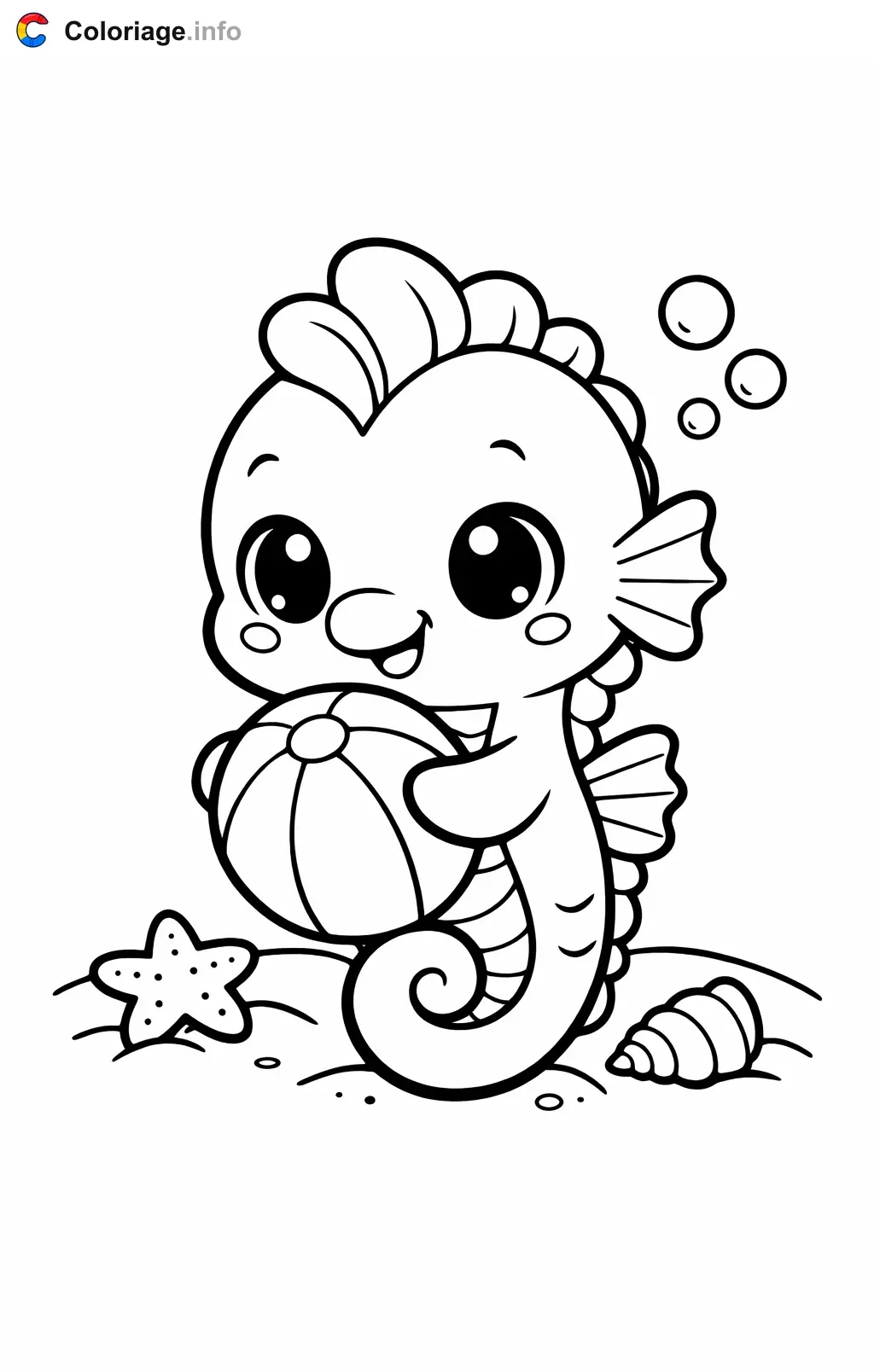 Coloriage Hippocampe qui joue au ballon - Hippocampe à imprimer