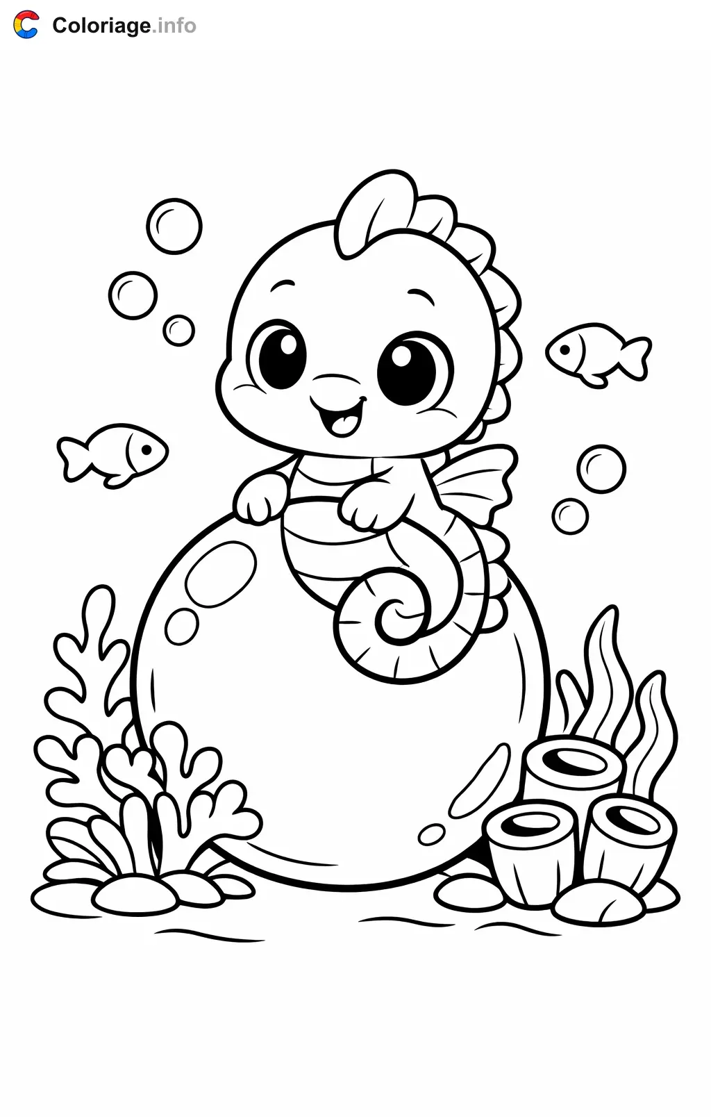 Coloriage Hippocampe sur une bulle magique - Hippocampe à imprimer
