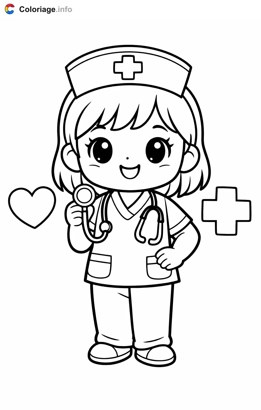 Front-Facing Nurse coloring page to print