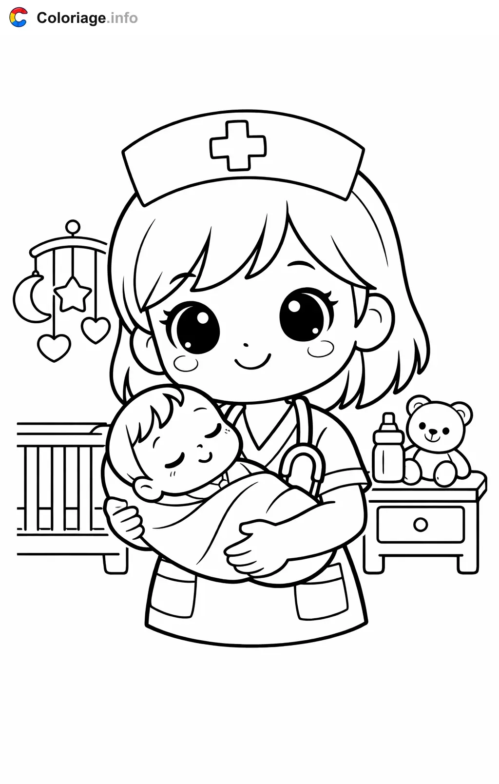 Nurse Rocking a Baby coloring page to print