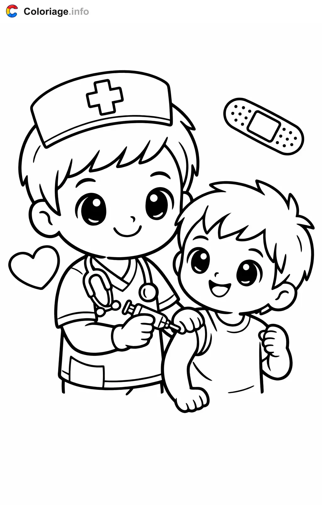 Nurse Giving a Little Shot coloring page to print