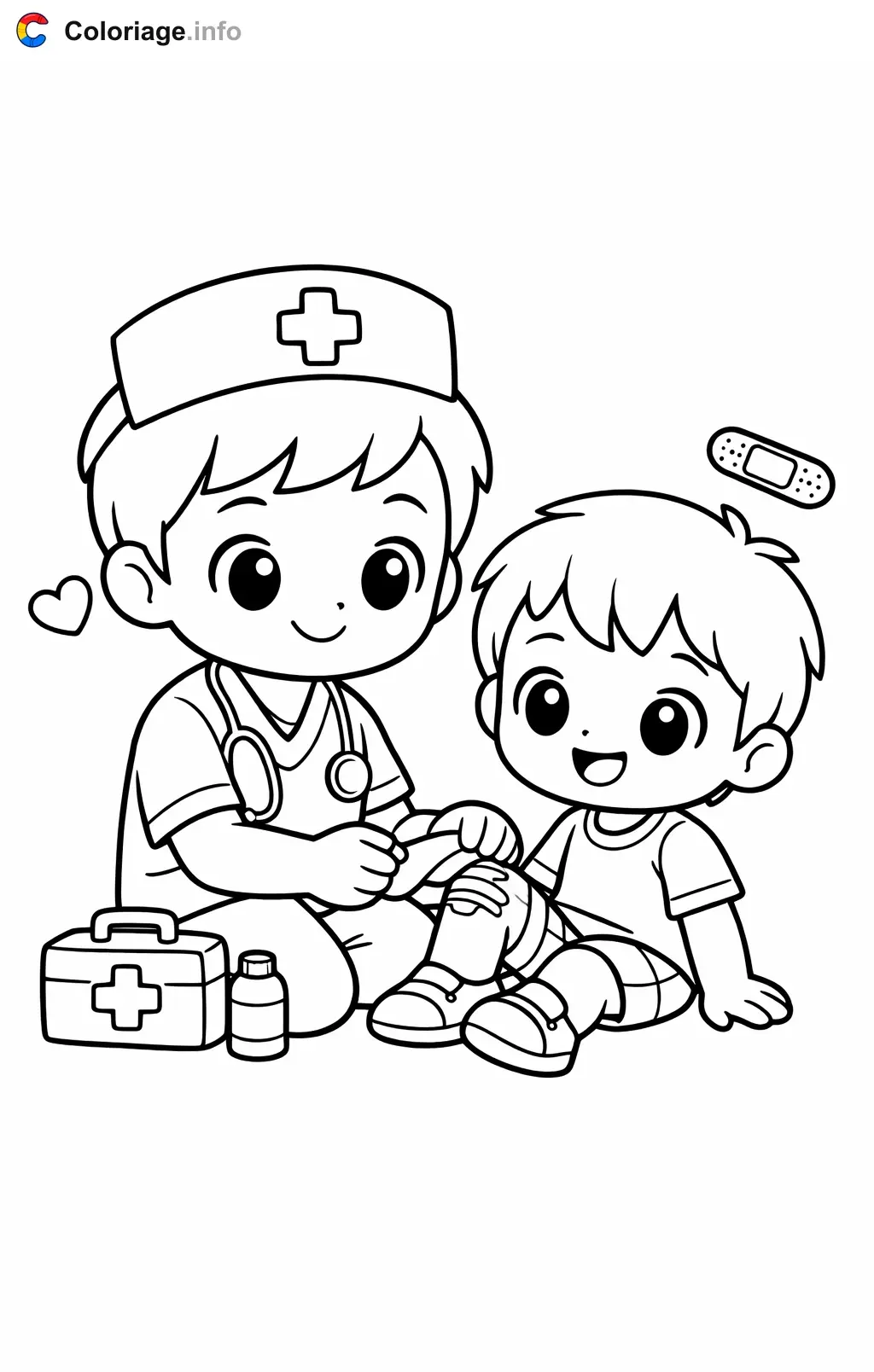 Nurse Putting on a Bandage coloring page to print