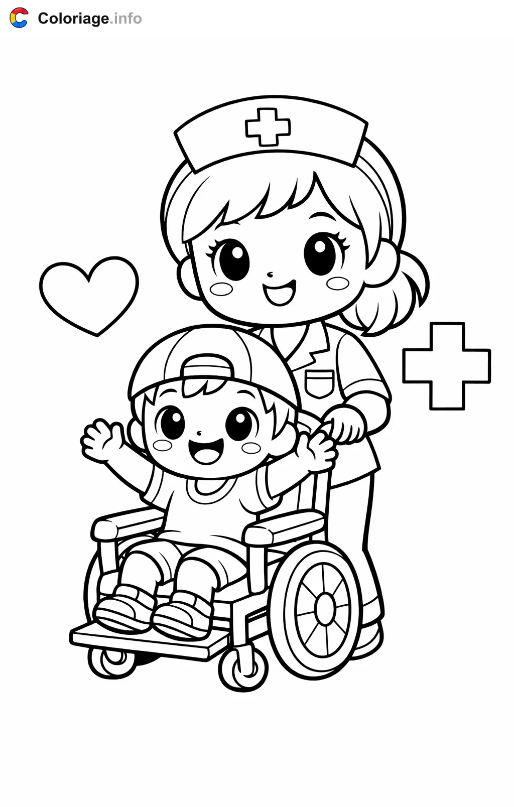 Nurse Pushing a Wheelchair coloring page to print