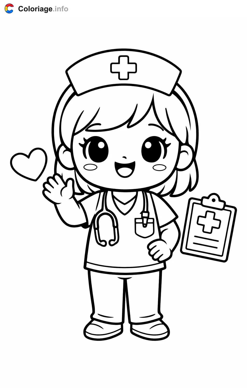 Friendly Nurse Waving Hello coloring page to print