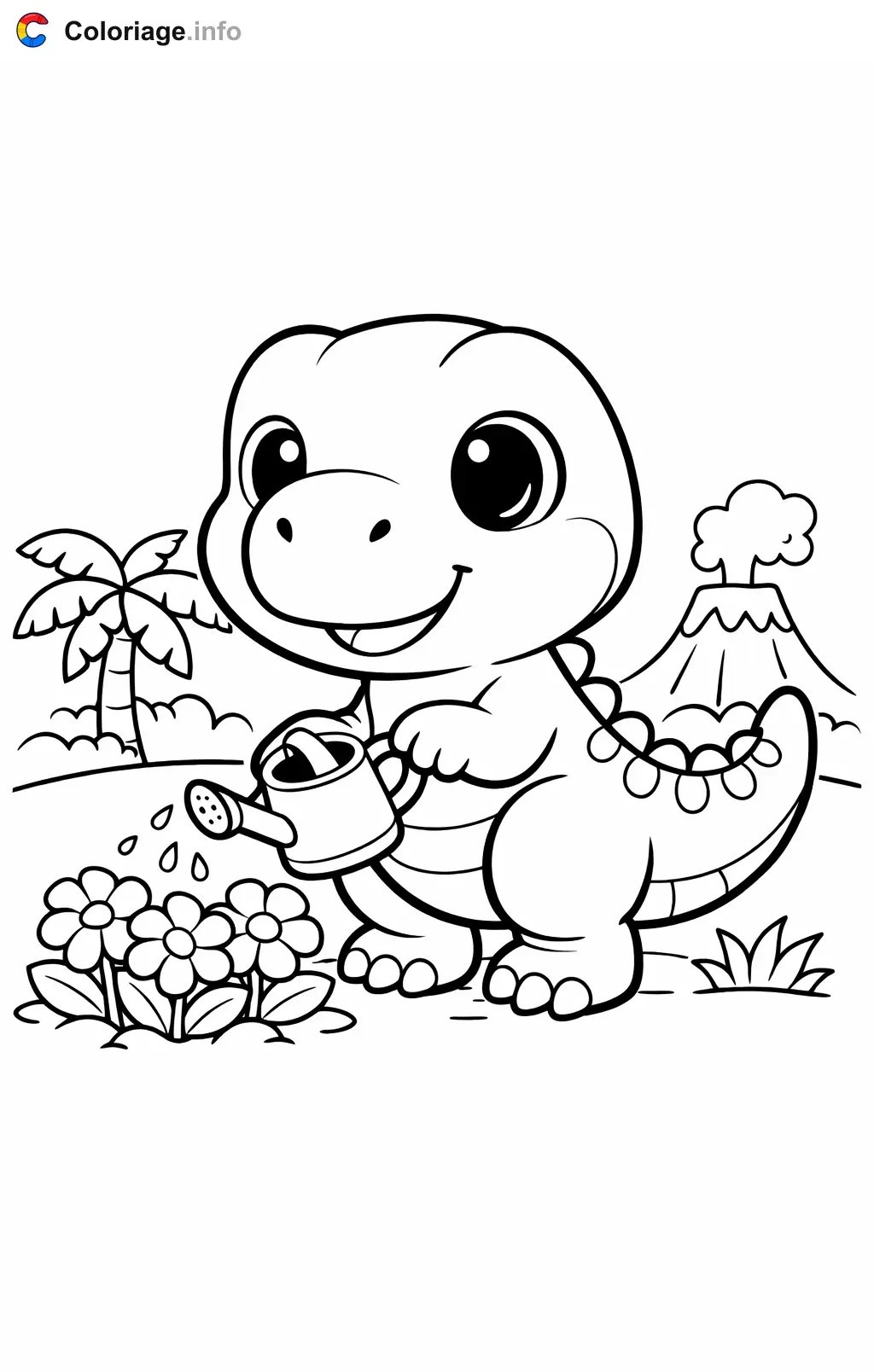 Coloriage Jurassic World qui arrose les fleurs - Jurassic World à imprimer