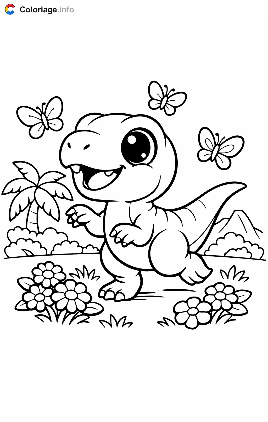 Coloriage Jurassic World qui attrape des papillons - Jurassic World à imprimer