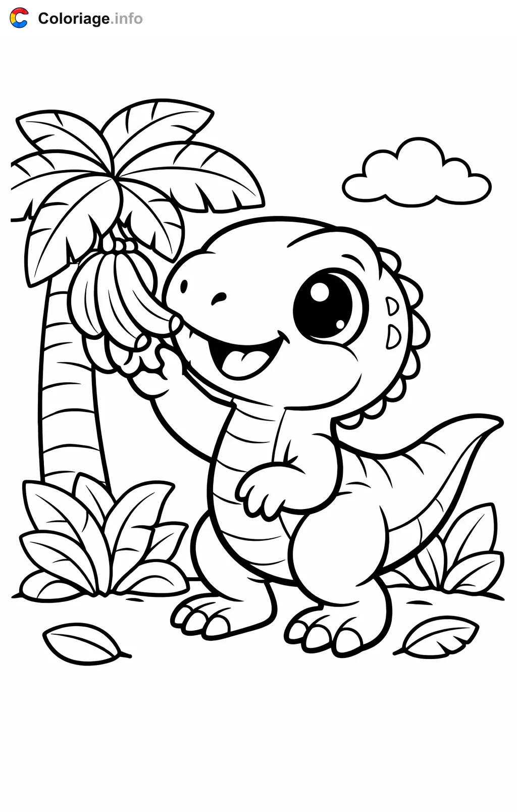 Coloriage Jurassic World qui cueille des bananes - Jurassic World à imprimer