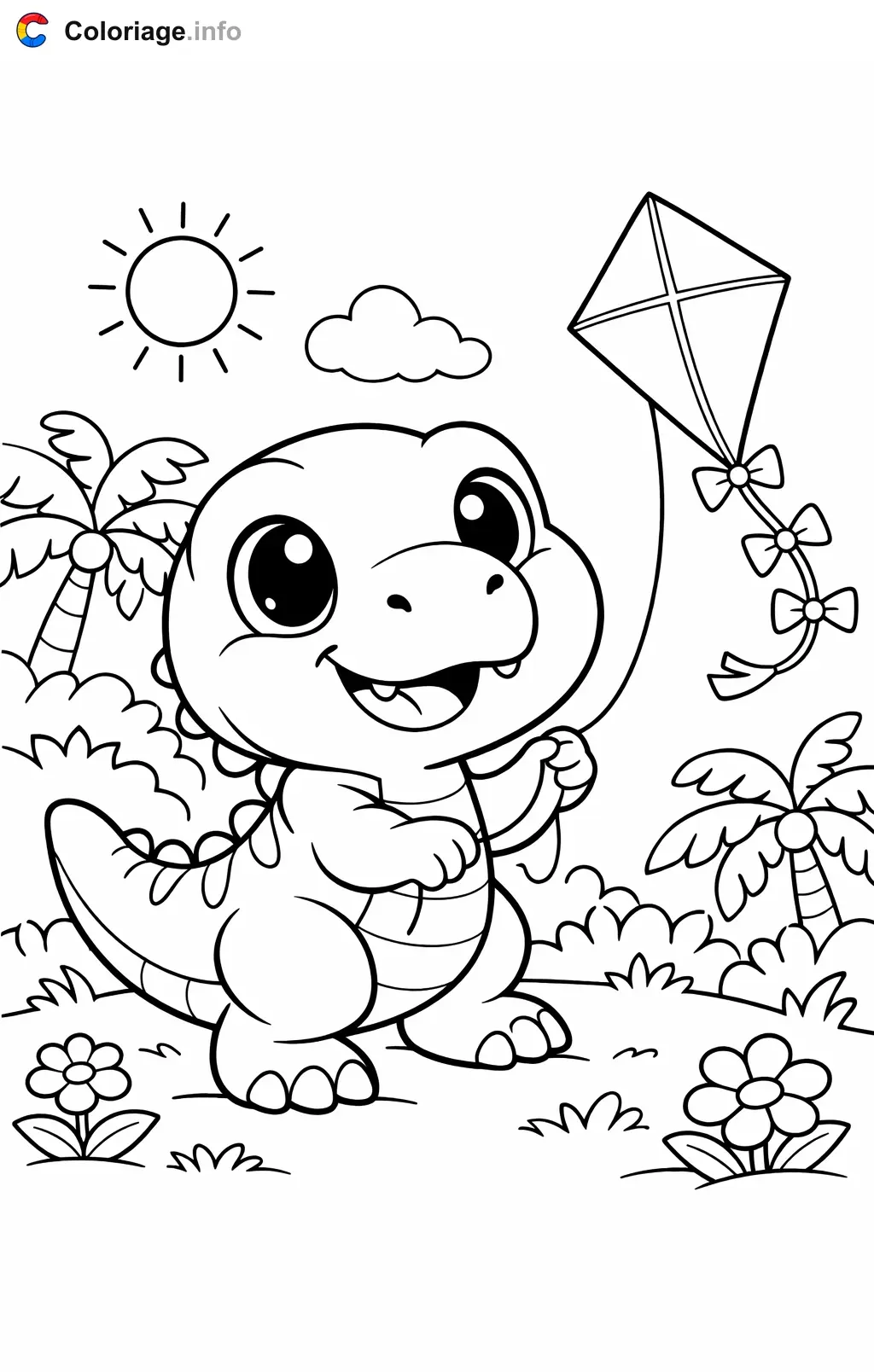 Coloriage Jurassic World qui fait voler un cerf-volant - Jurassic World à imprimer