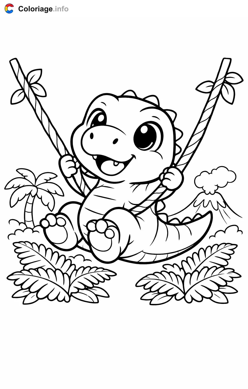 Coloriage Jurassic World qui se balance sur une liane - Jurassic World à imprimer