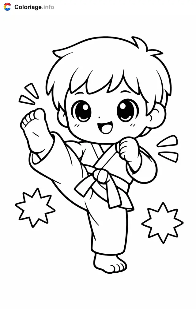 Karate Kick in Action coloring page to print
