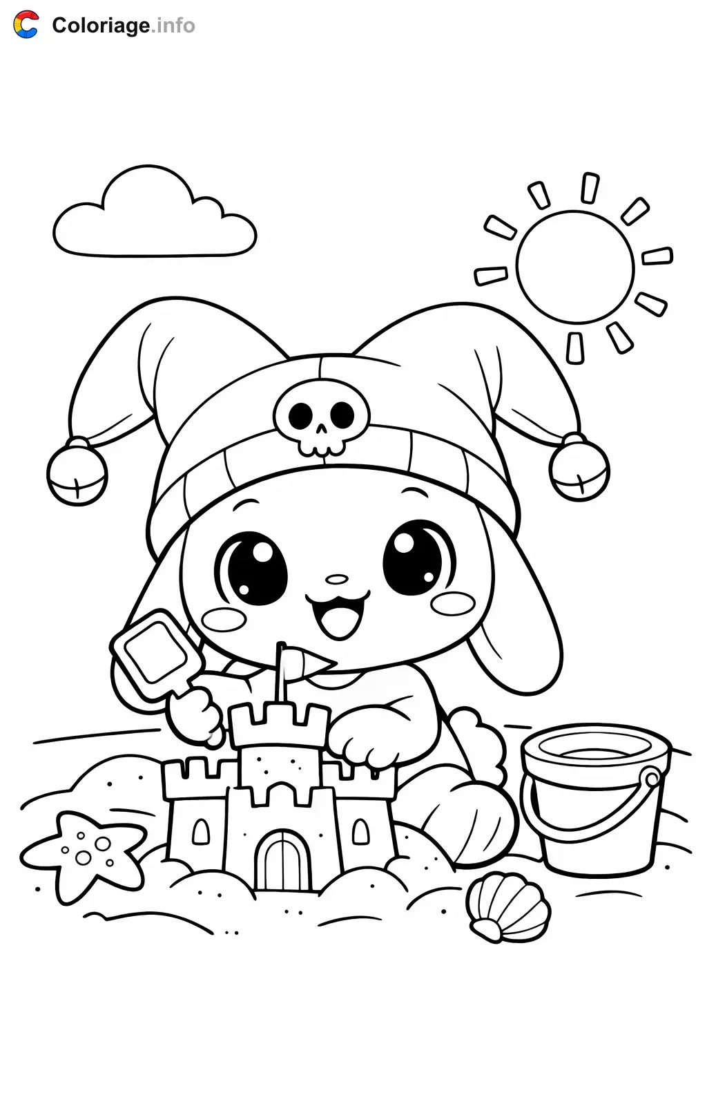Ausmalbild Kuromi baut eine Sandburg zum Ausdrucken