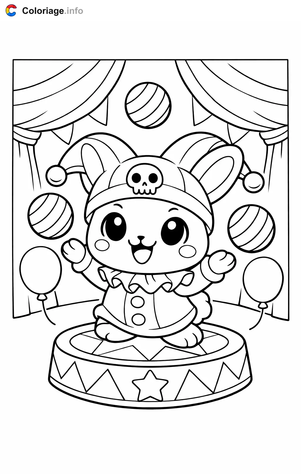 Ausmalbild Kuromi jongliert im Zirkus zum Ausdrucken