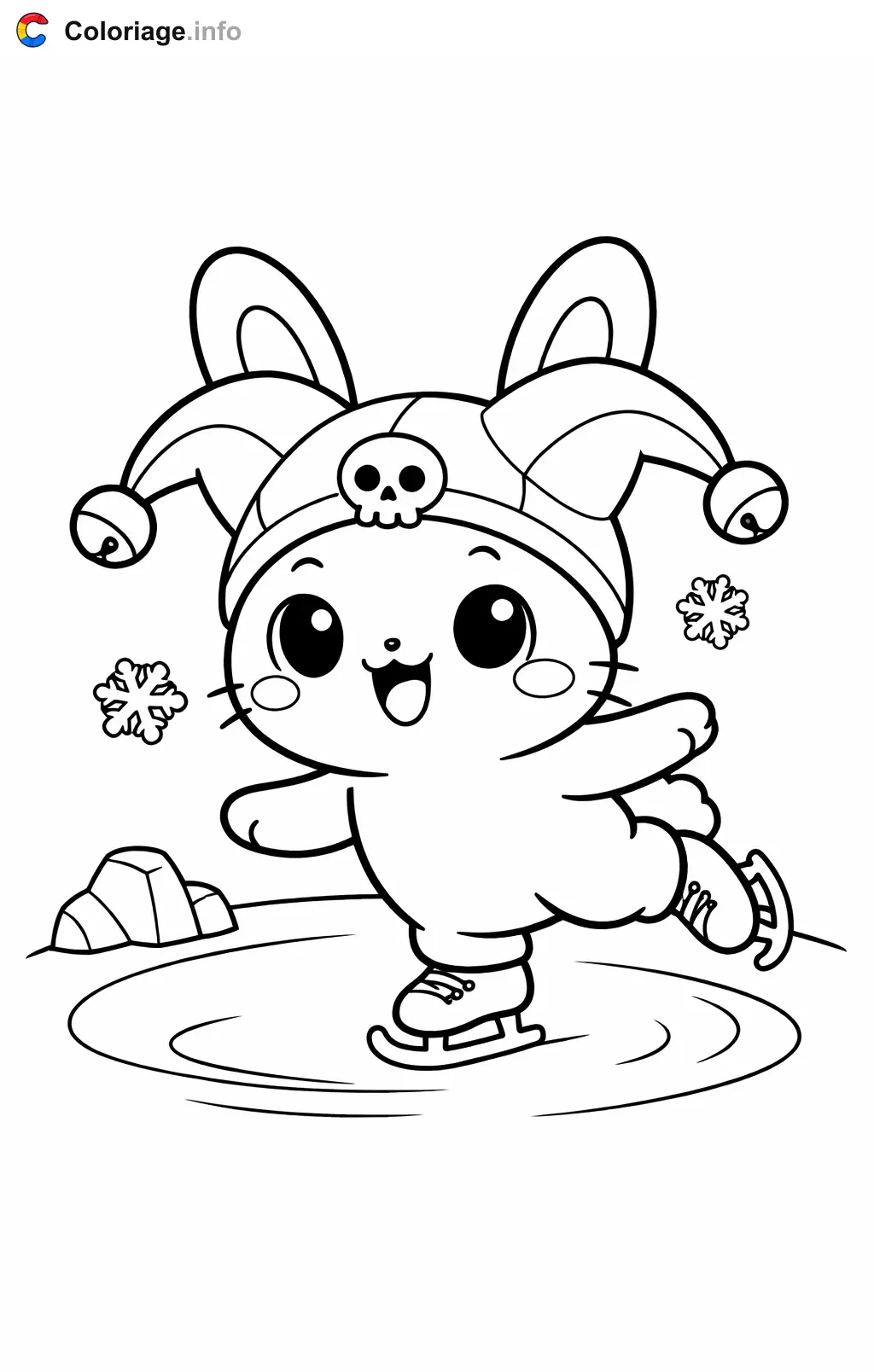 Ausmalbild Kuromi beim Eislaufen zum Ausdrucken