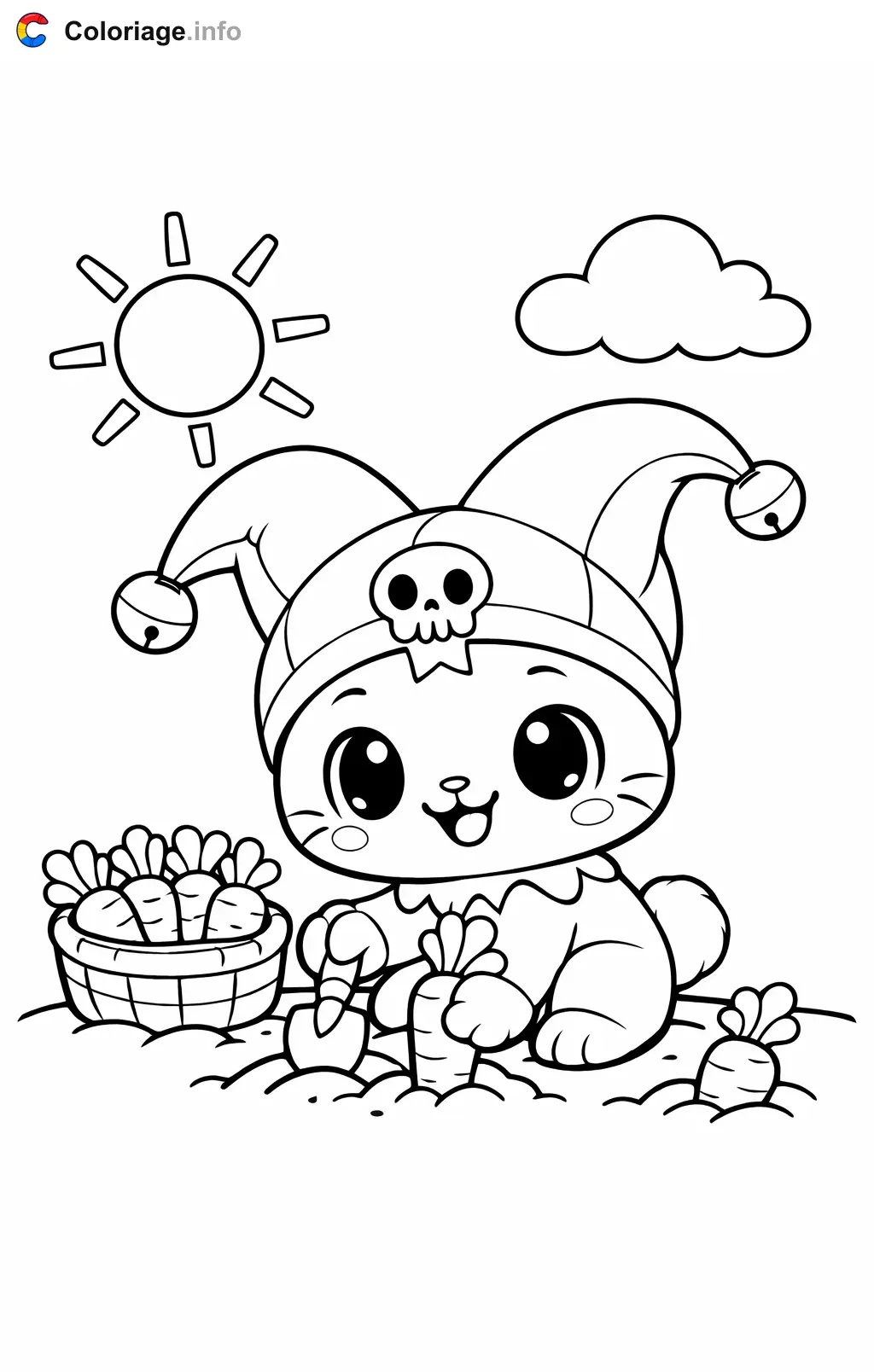 Ausmalbild Kuromi pflanzt Karotten zum Ausdrucken
