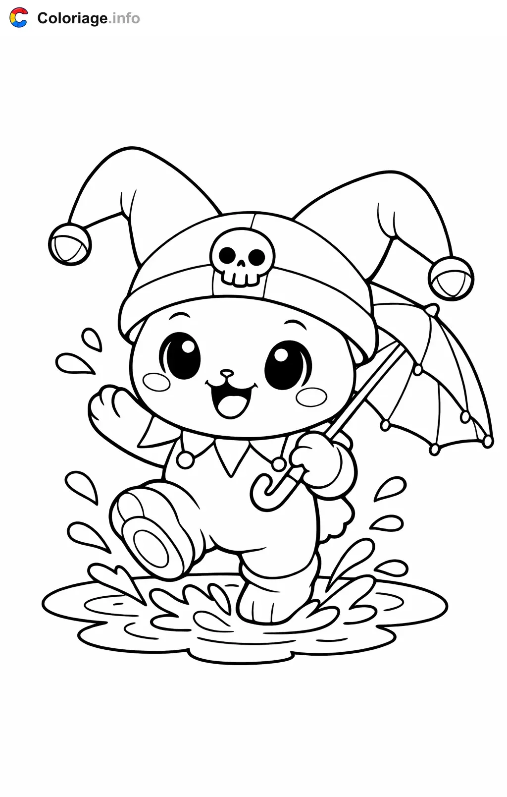 Ausmalbild Kuromi springt in Pfützen zum Ausdrucken