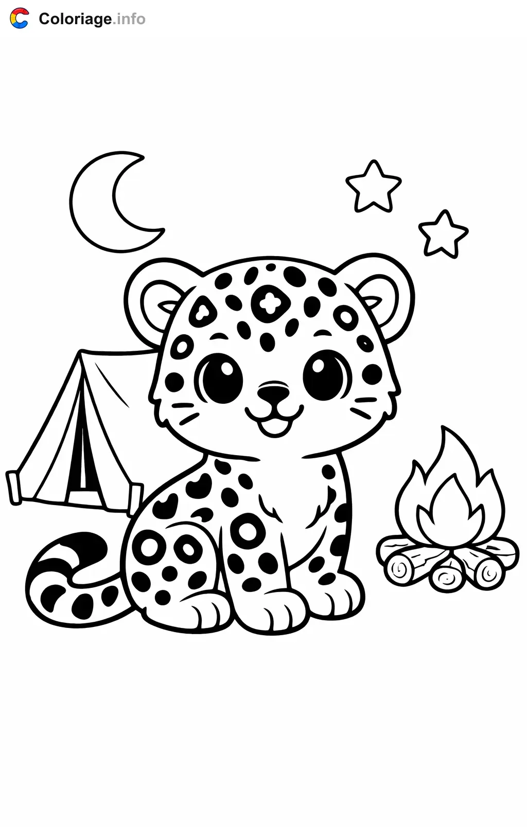Coloriage Léopard qui campe sous les étoiles - Léopard à imprimer