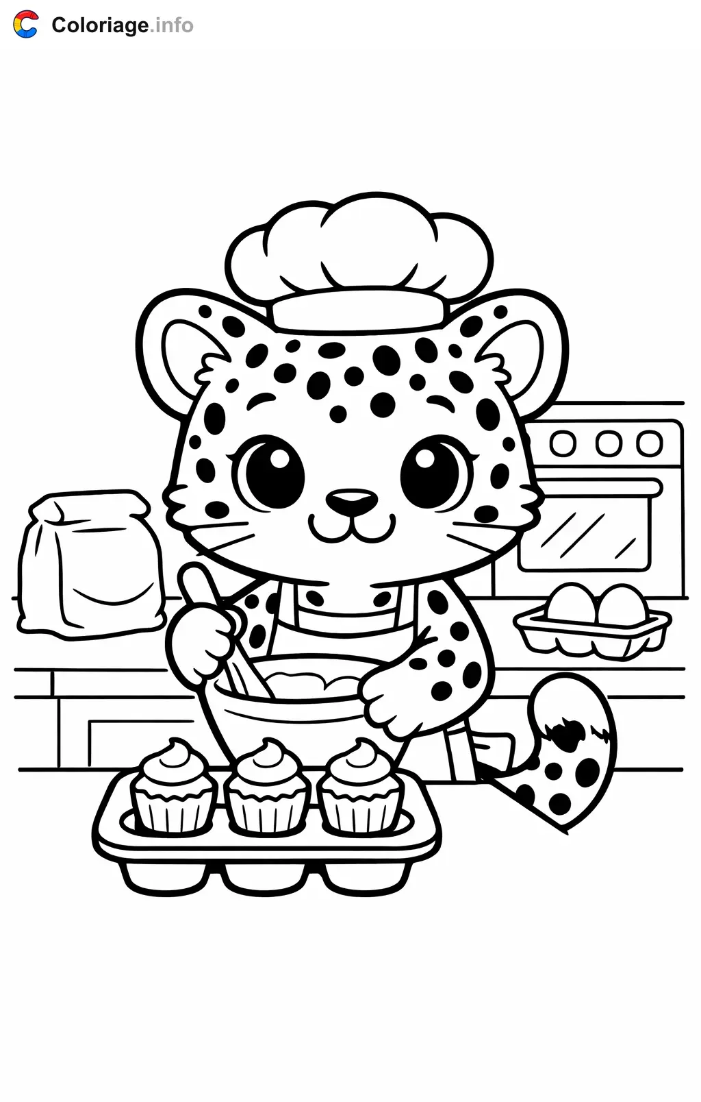 Coloriage Léopard qui fait des cupcakes - Léopard à imprimer