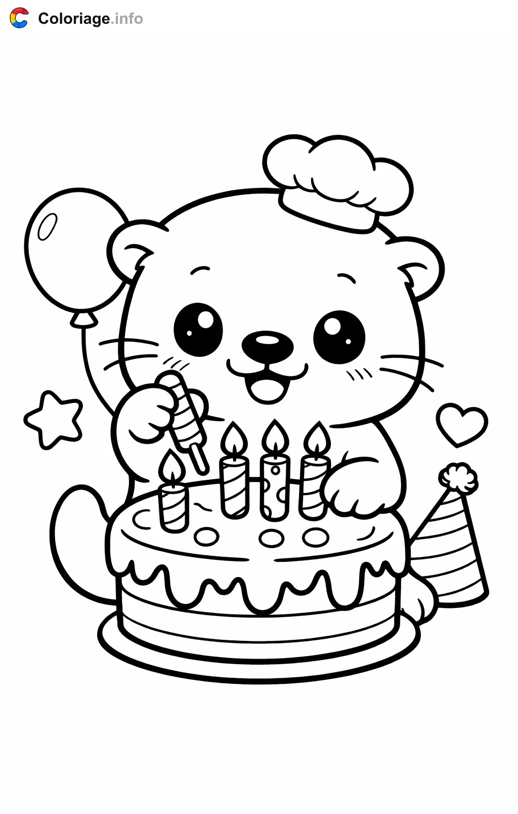 Coloriage Loutre qui décore un gâteau d'anniversaire - Loutre à imprimer