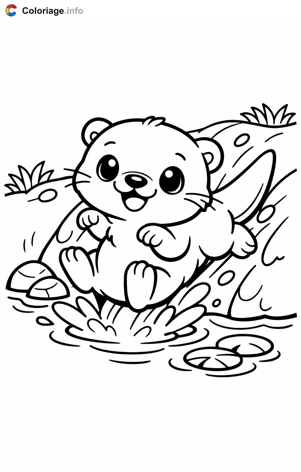 Coloriage Loutre qui glisse dans la boue - Loutre à imprimer