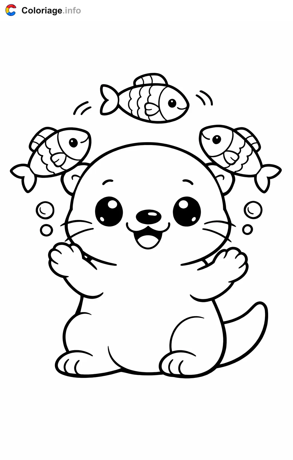 Coloriage Loutre qui jongle avec des poissons - Loutre à imprimer
