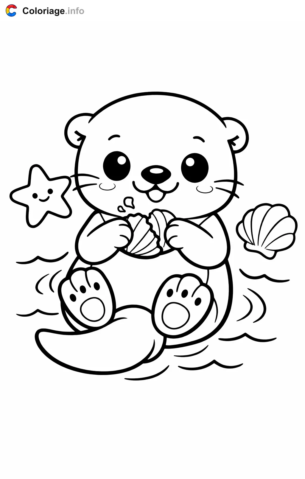 Coloriage Loutre qui ouvre un coquillage - Loutre à imprimer