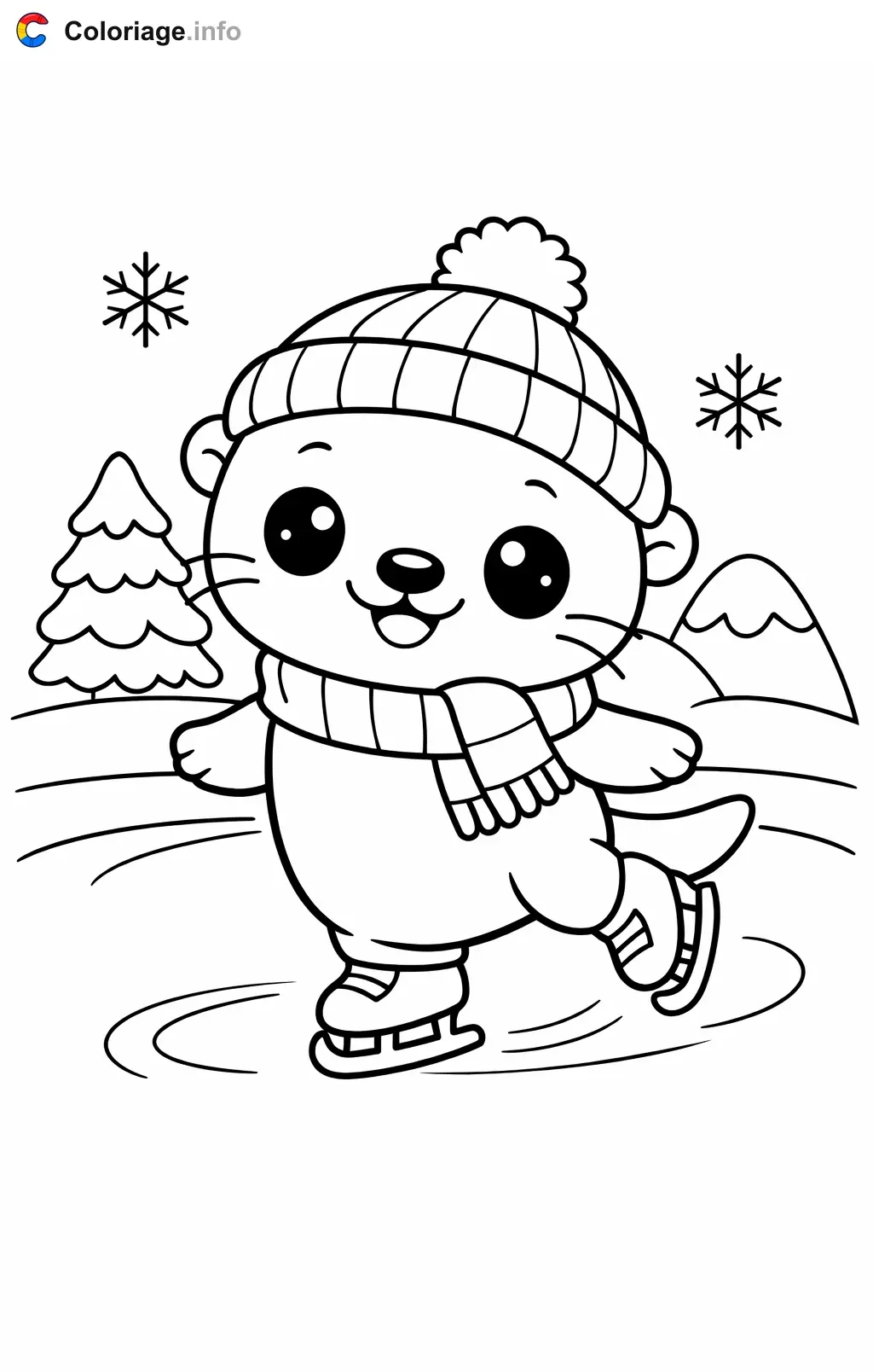 Coloriage Loutre qui patine sur la glace - Loutre à imprimer