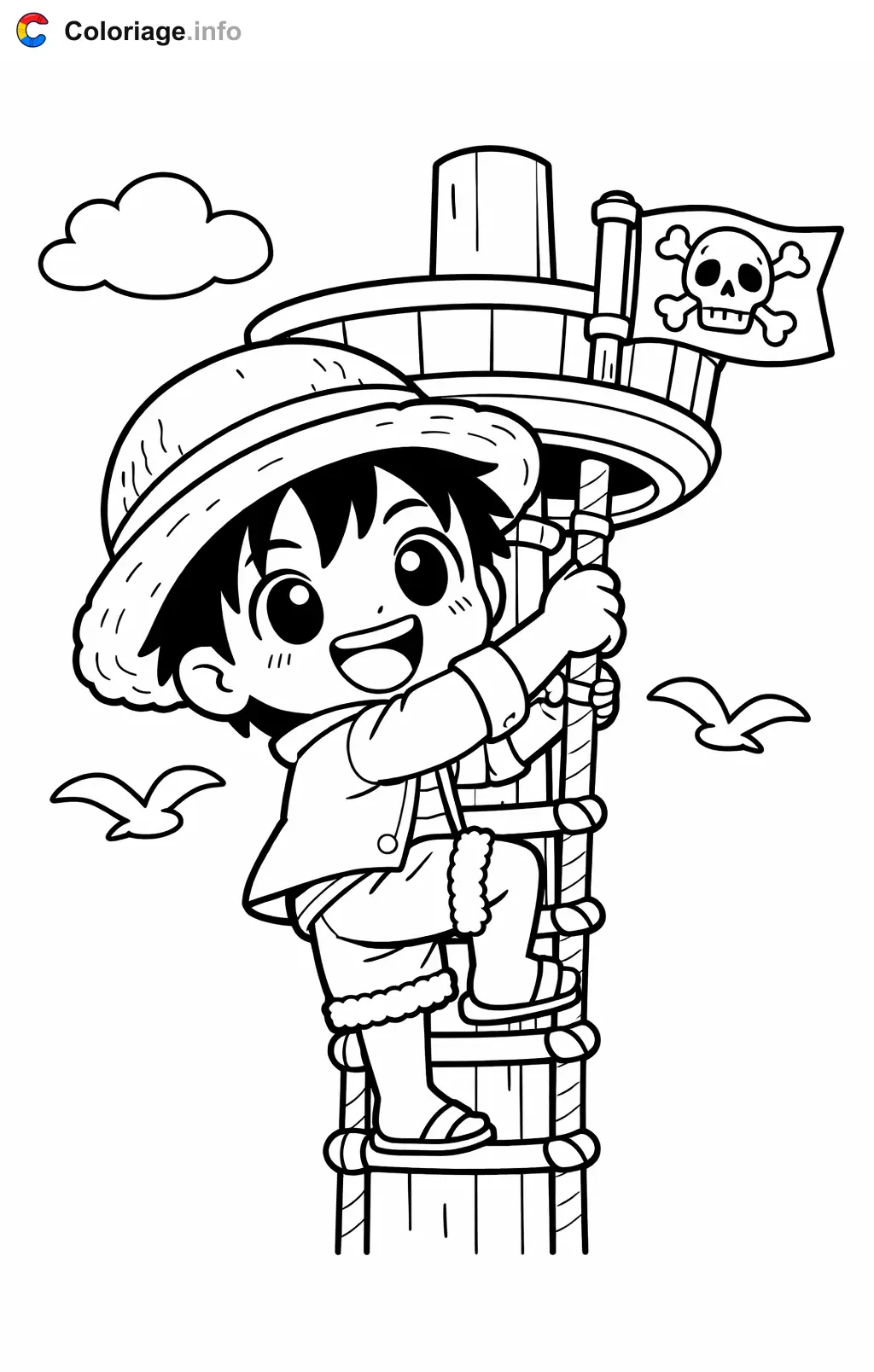 Coloriage Luffy qui grimpe au mât - Luffy à imprimer