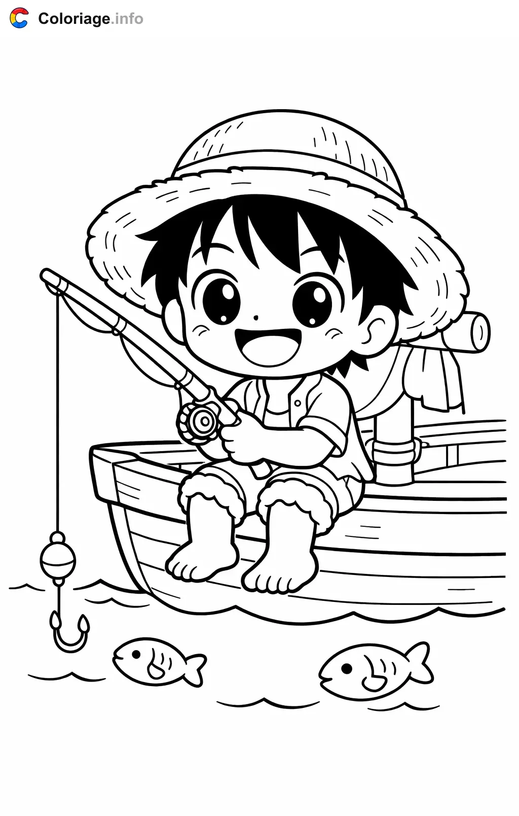 Coloriage Luffy qui pêche au bord du bateau - Luffy à imprimer