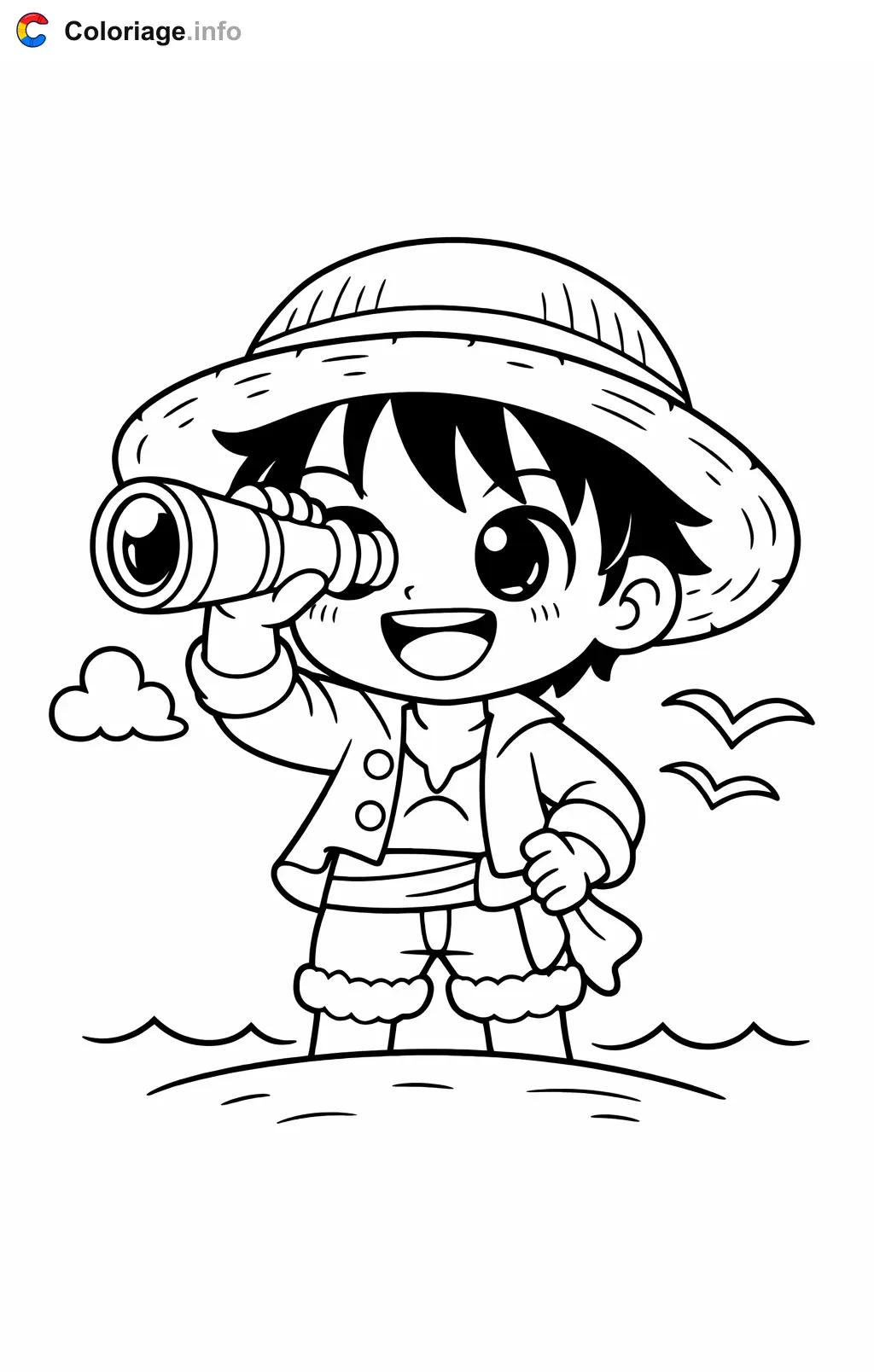 Coloriage Luffy qui regarde dans une longue-vue - Luffy à imprimer