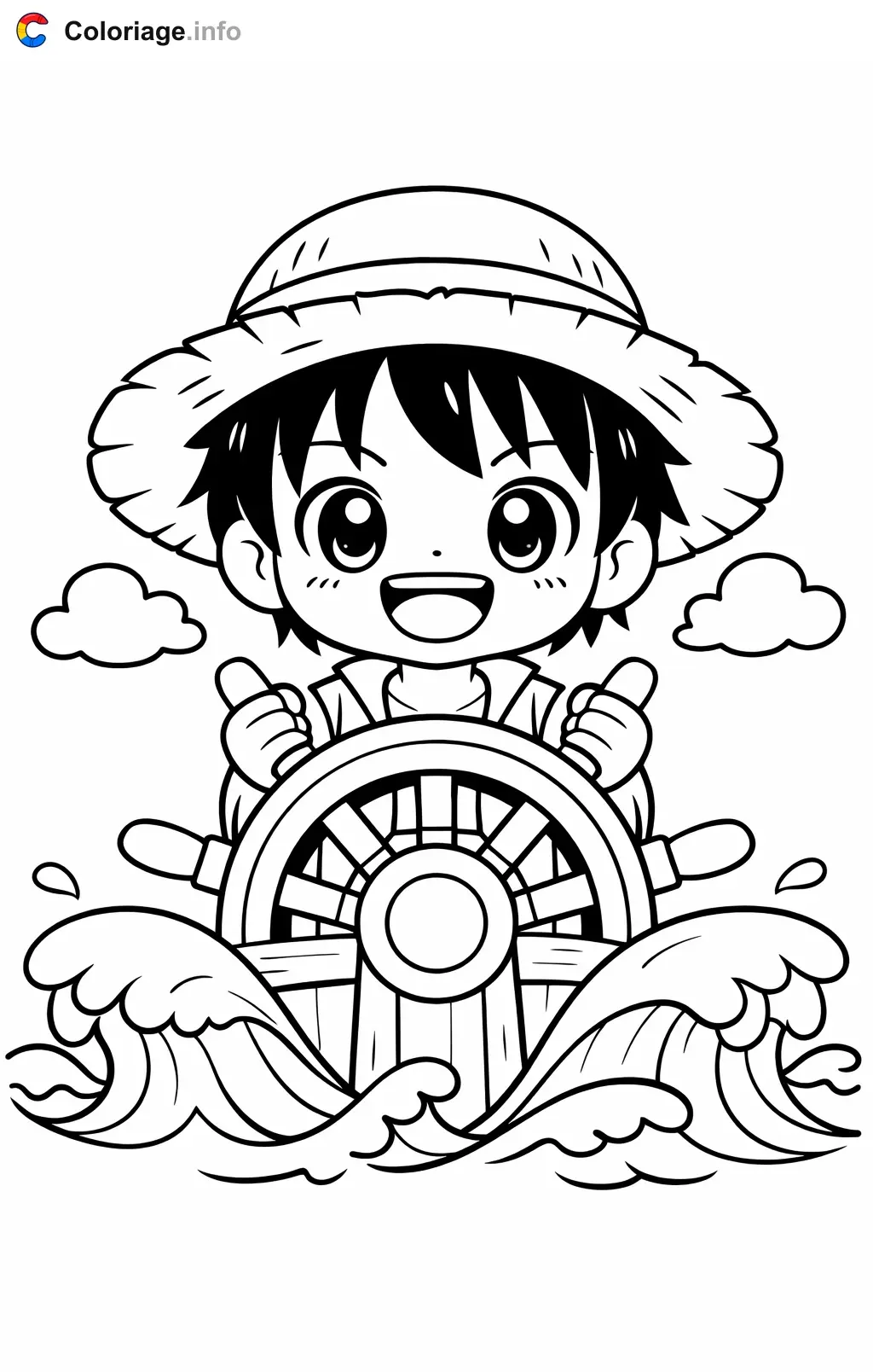Coloriage Luffy qui tient la barre du bateau - Luffy à imprimer
