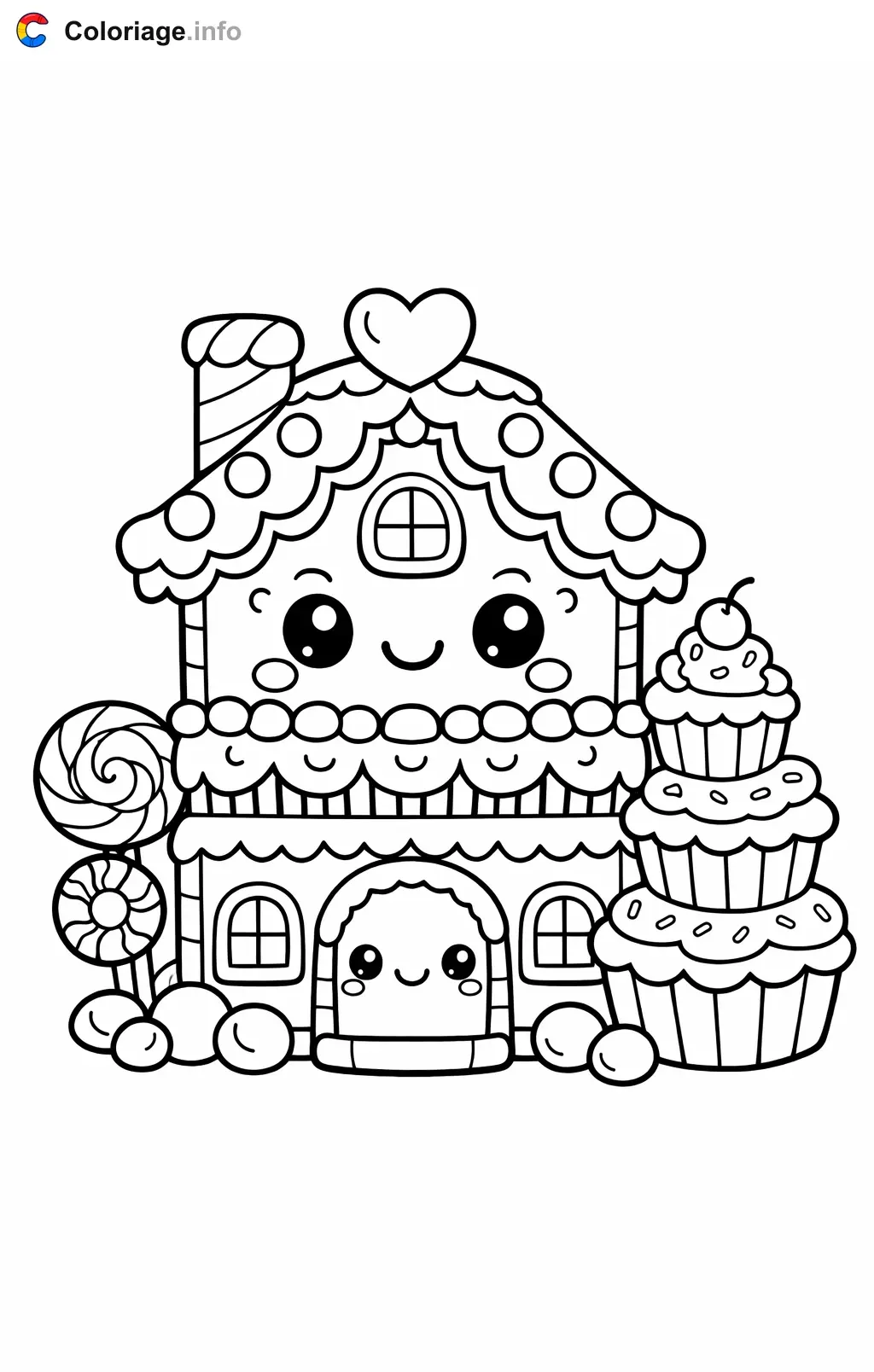 Coloriage Maison en pain d'épices a deux etages - Maison en pain d'épices à imprimer