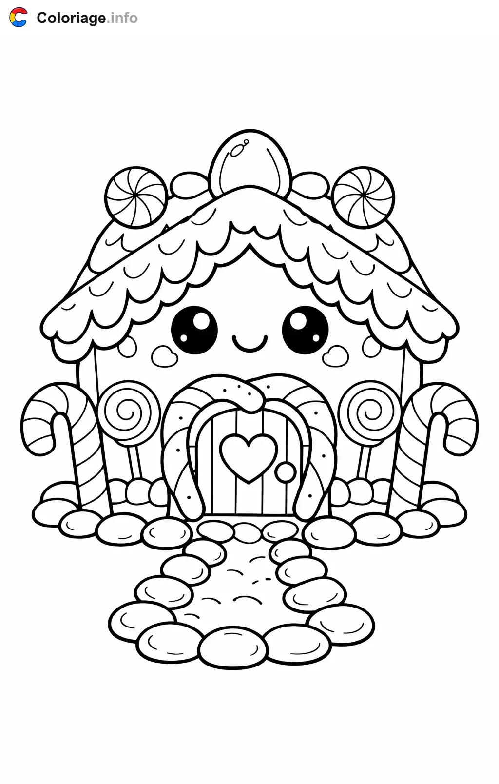Coloriage Maison en pain d'épices a la porte en bretzel - Maison en pain d'épices à imprimer