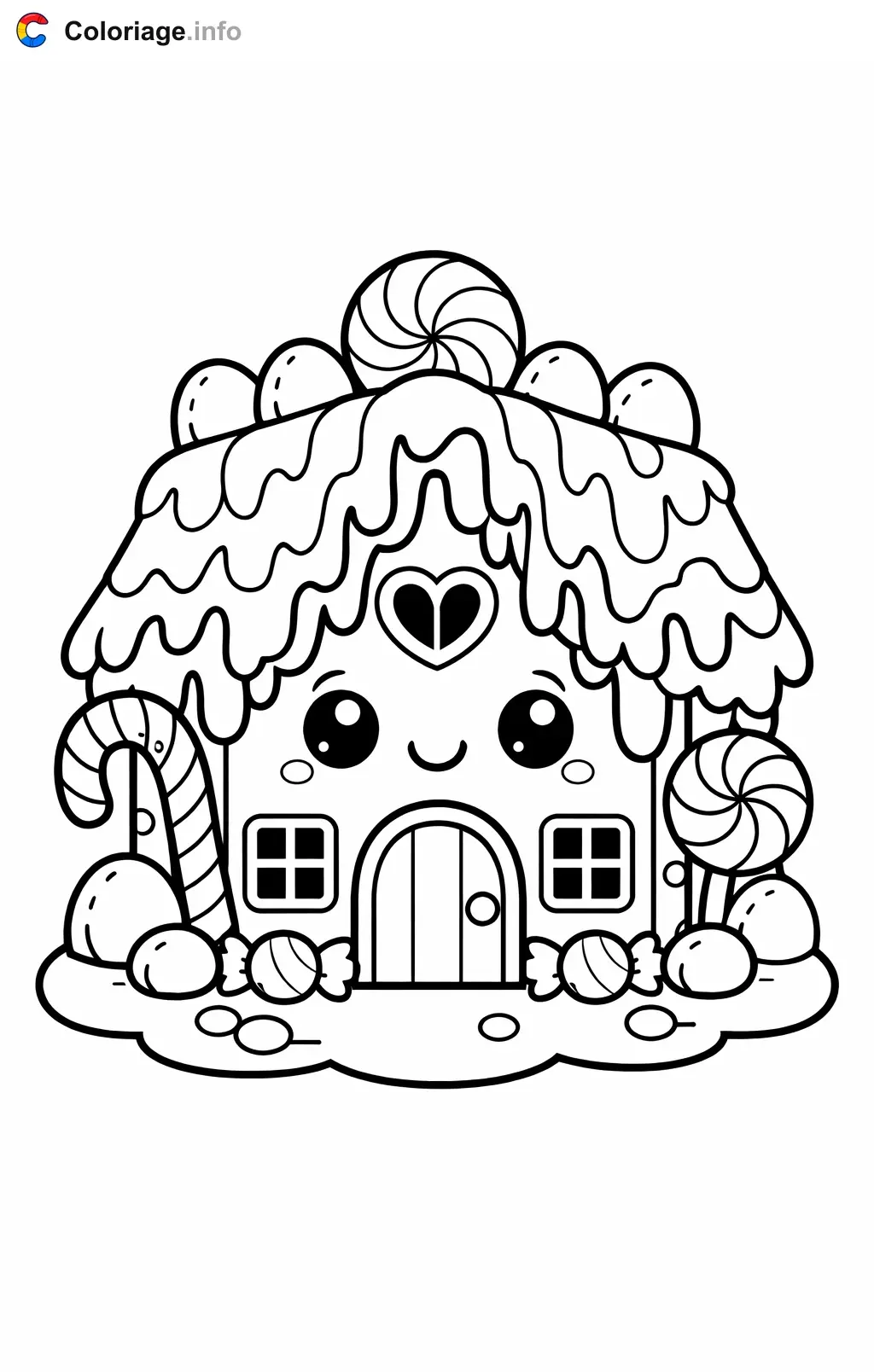 Coloriage Maison en pain d'épices au glacage arc-en-ciel - Maison en pain d'épices à imprimer
