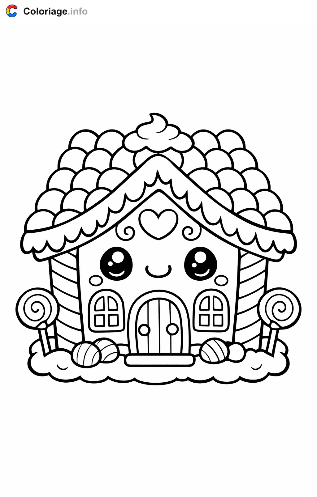 Coloriage Maison en pain d'épices au toit de bonbons - Maison en pain d'épices à imprimer