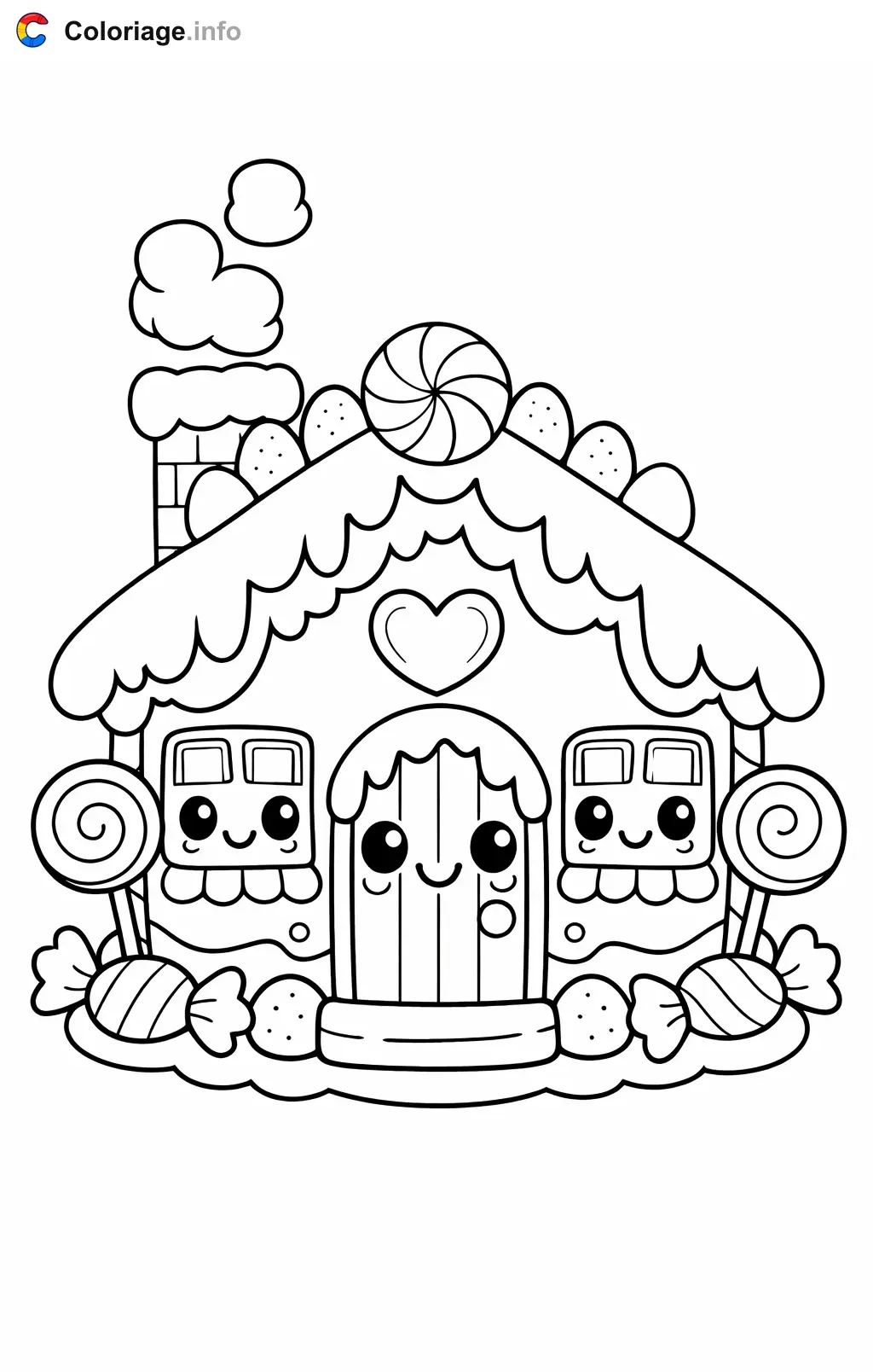 Coloriage Maison en pain d'épices aux fenetres en chocolat - Maison en pain d'épices à imprimer