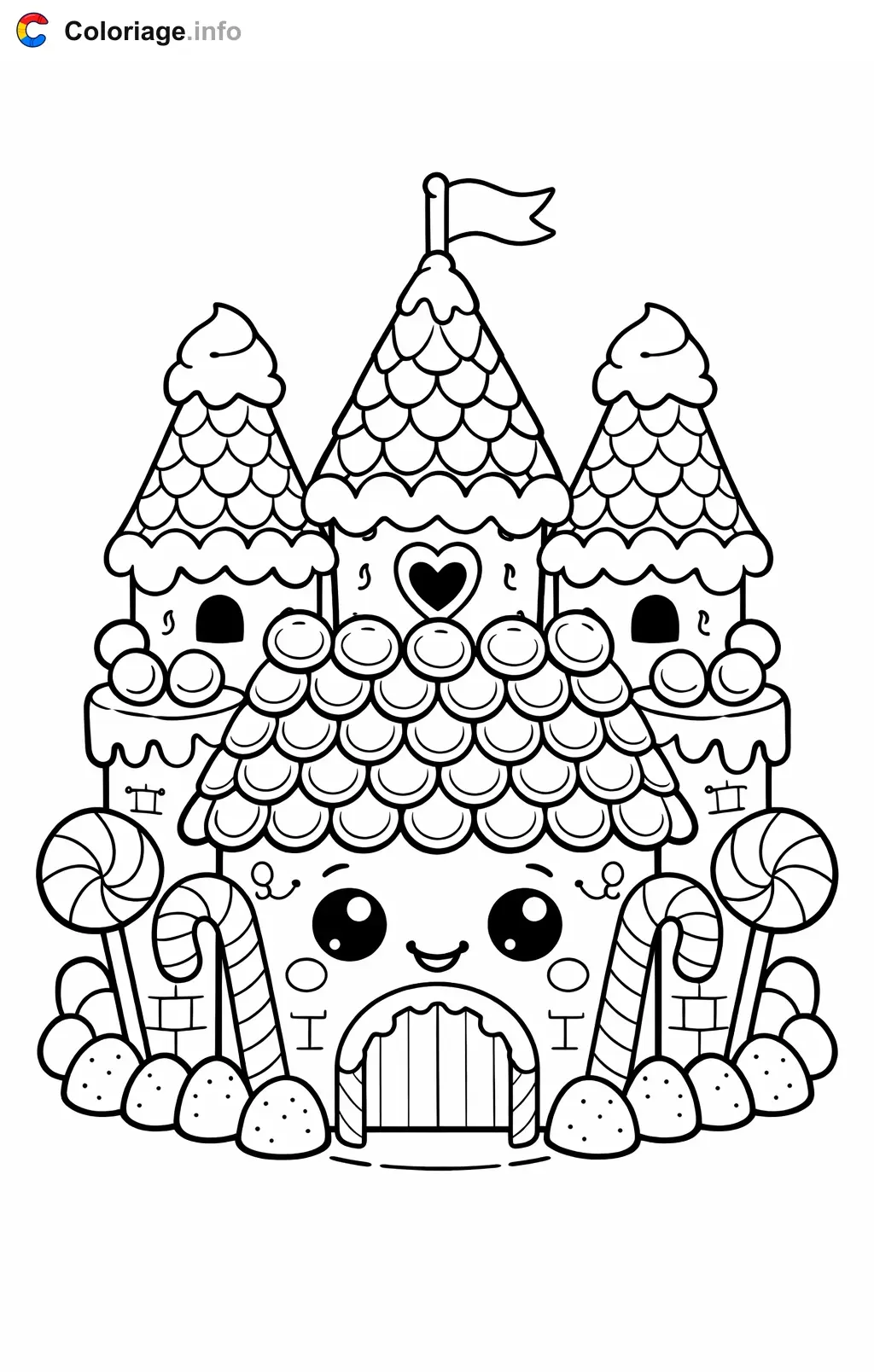Coloriage Maison en pain d'épices en forme de chateau - Maison en pain d'épices à imprimer