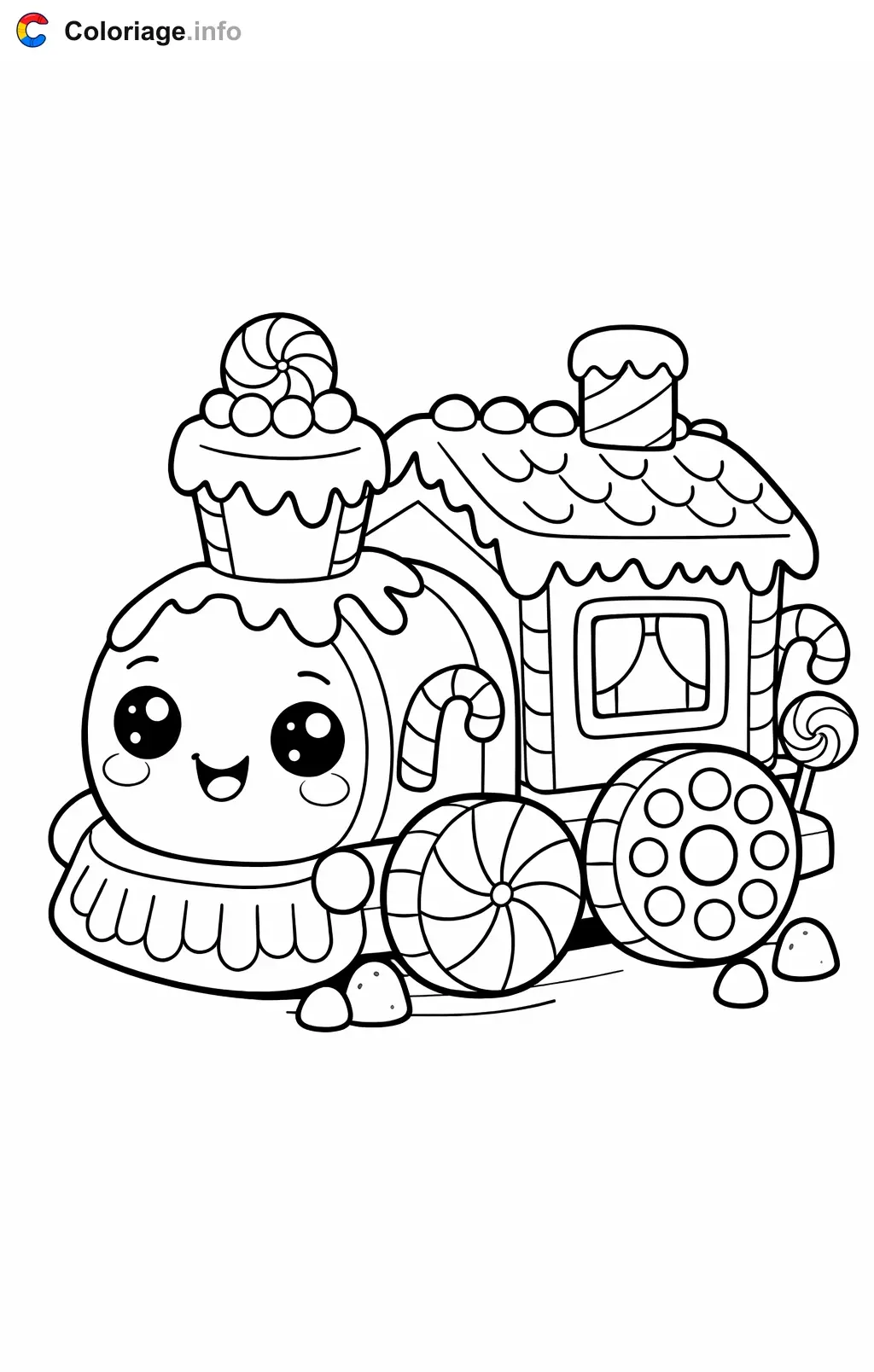 Coloriage Maison en pain d'épices en forme de train - Maison en pain d'épices à imprimer