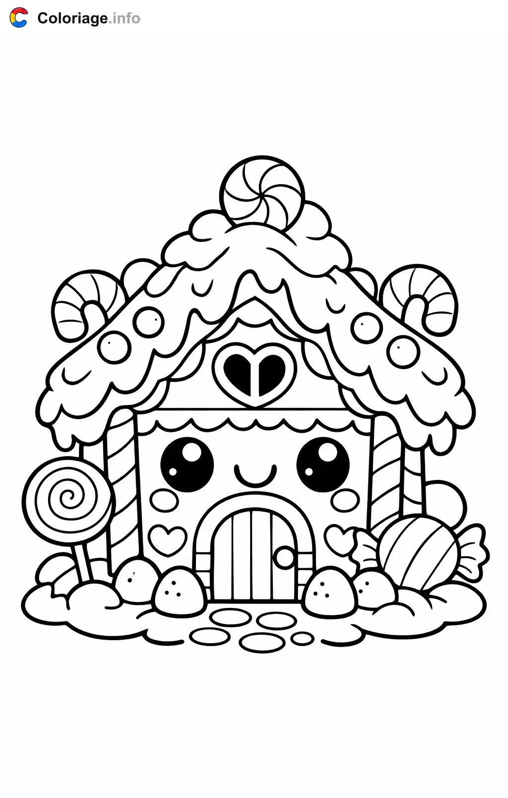 Coloriage Maison en pain d'épices recouvert de glacage neige - Maison en pain d'épices à imprimer