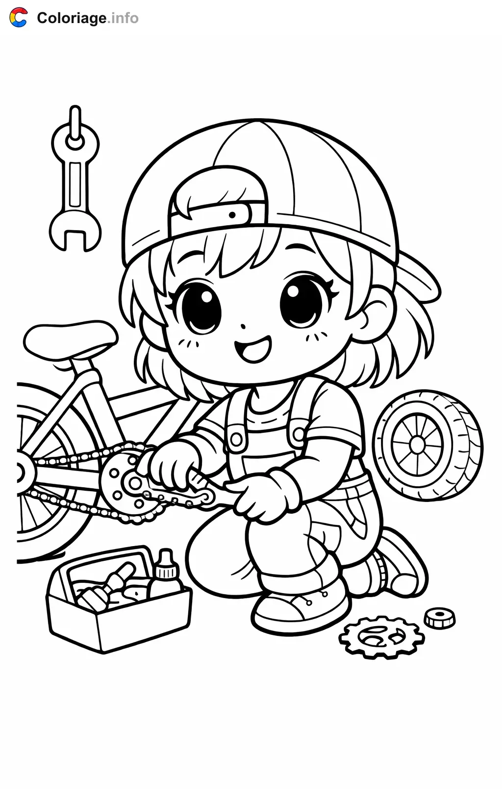 Coloriage Mécanicien qui répare un vélo - Mécanicien à imprimer