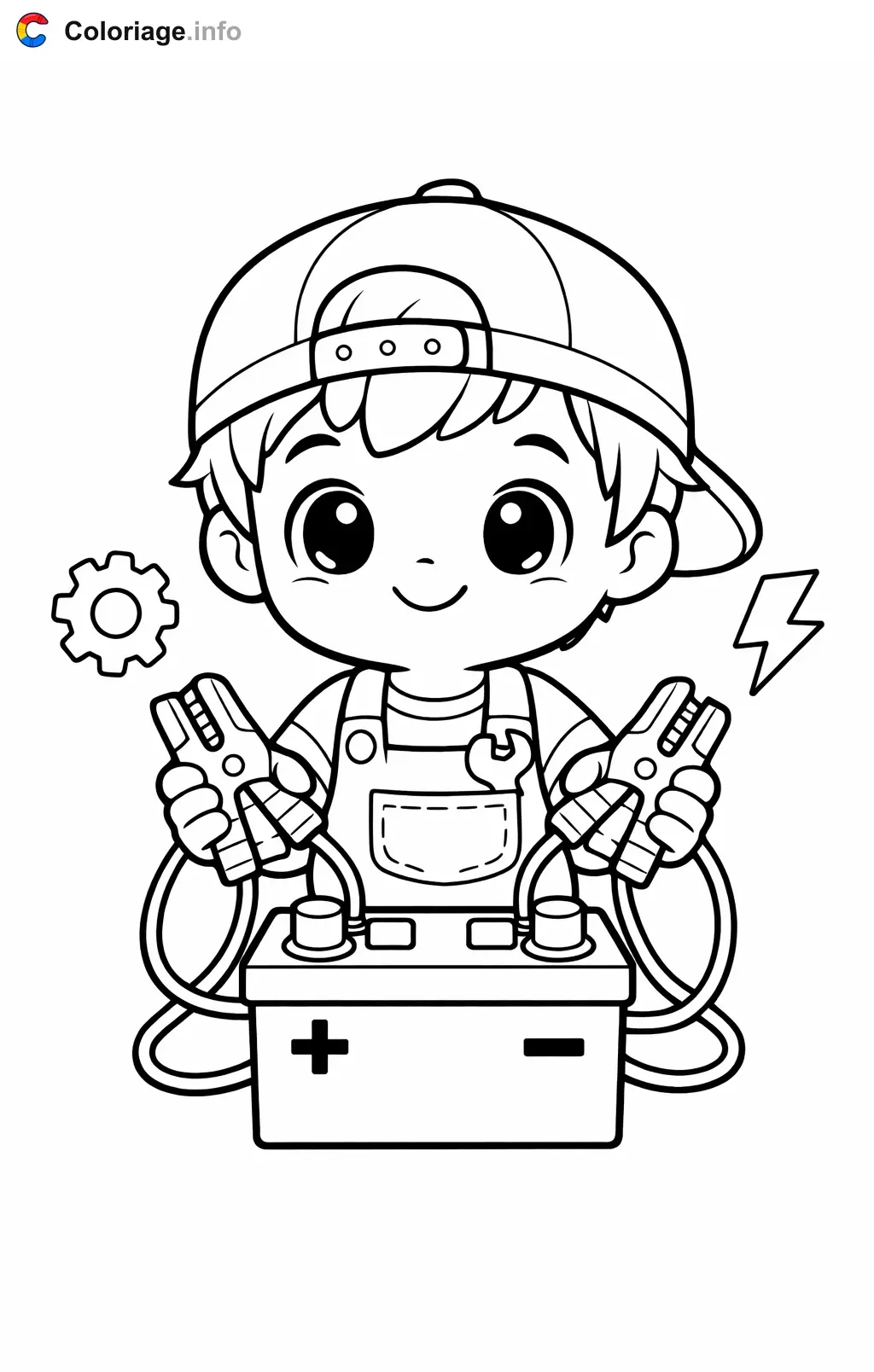 Coloriage Mécanicien qui teste la batterie - Mécanicien à imprimer