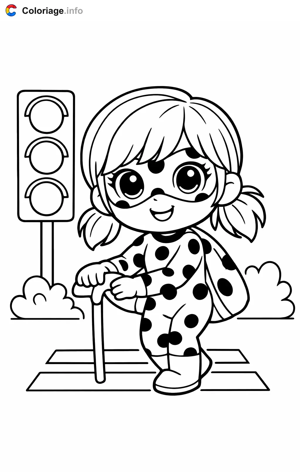 Coloriage Miraculous qui aide une grand-mère - Miraculous à imprimer