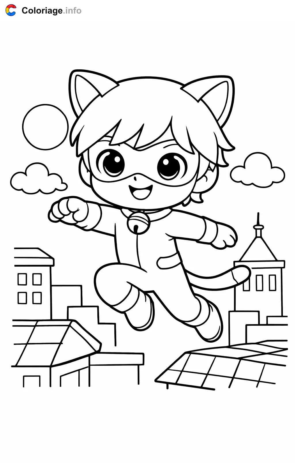 Coloriage Miraculous qui bondit au coucher du soleil - Miraculous à imprimer