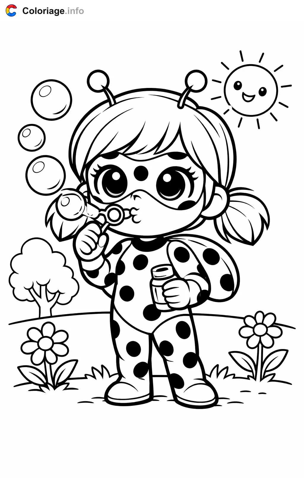 Coloriage Miraculous qui fait des bulles au parc - Miraculous à imprimer