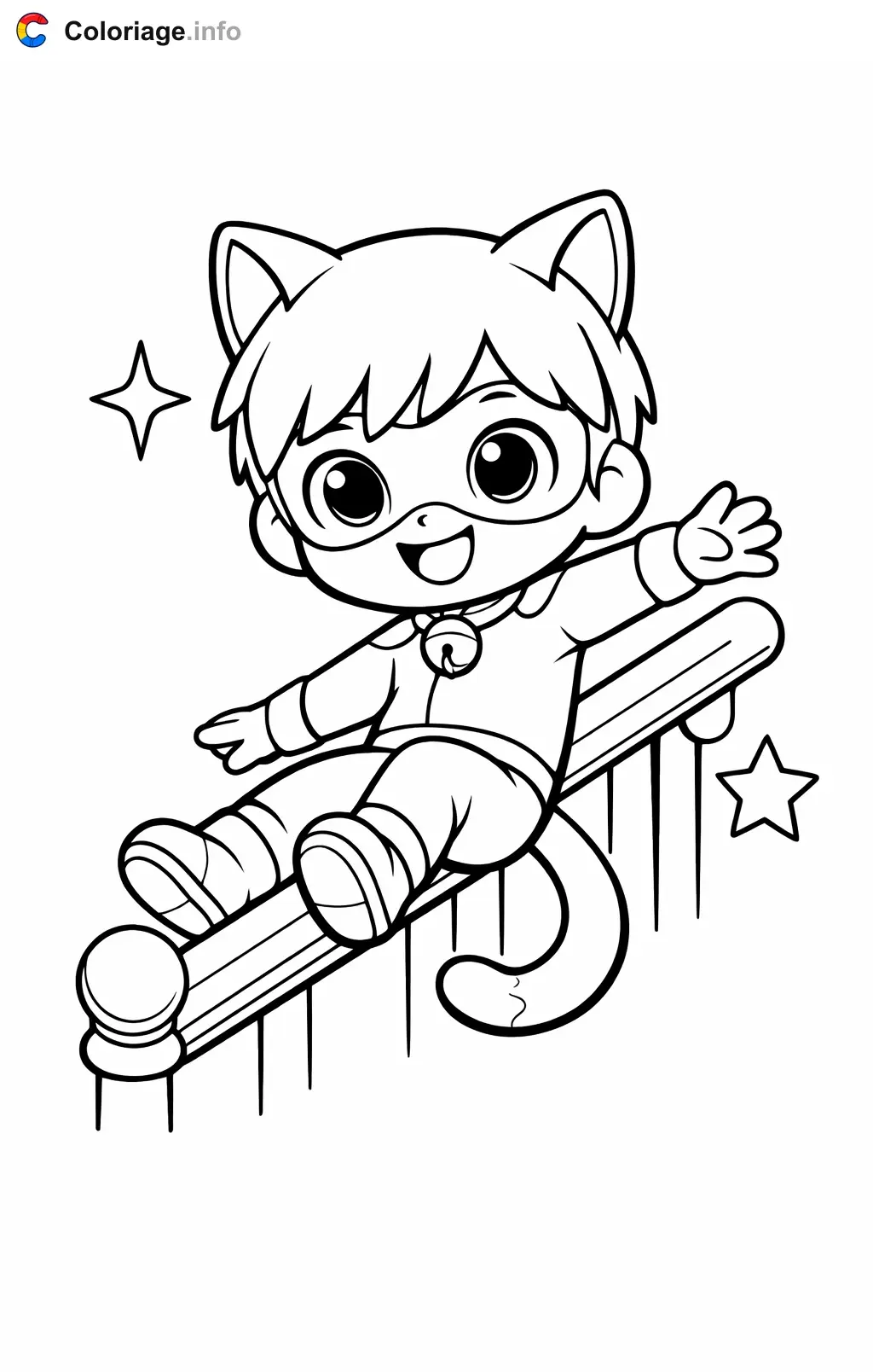 Coloriage Miraculous qui glisse sur la rampe - Miraculous à imprimer