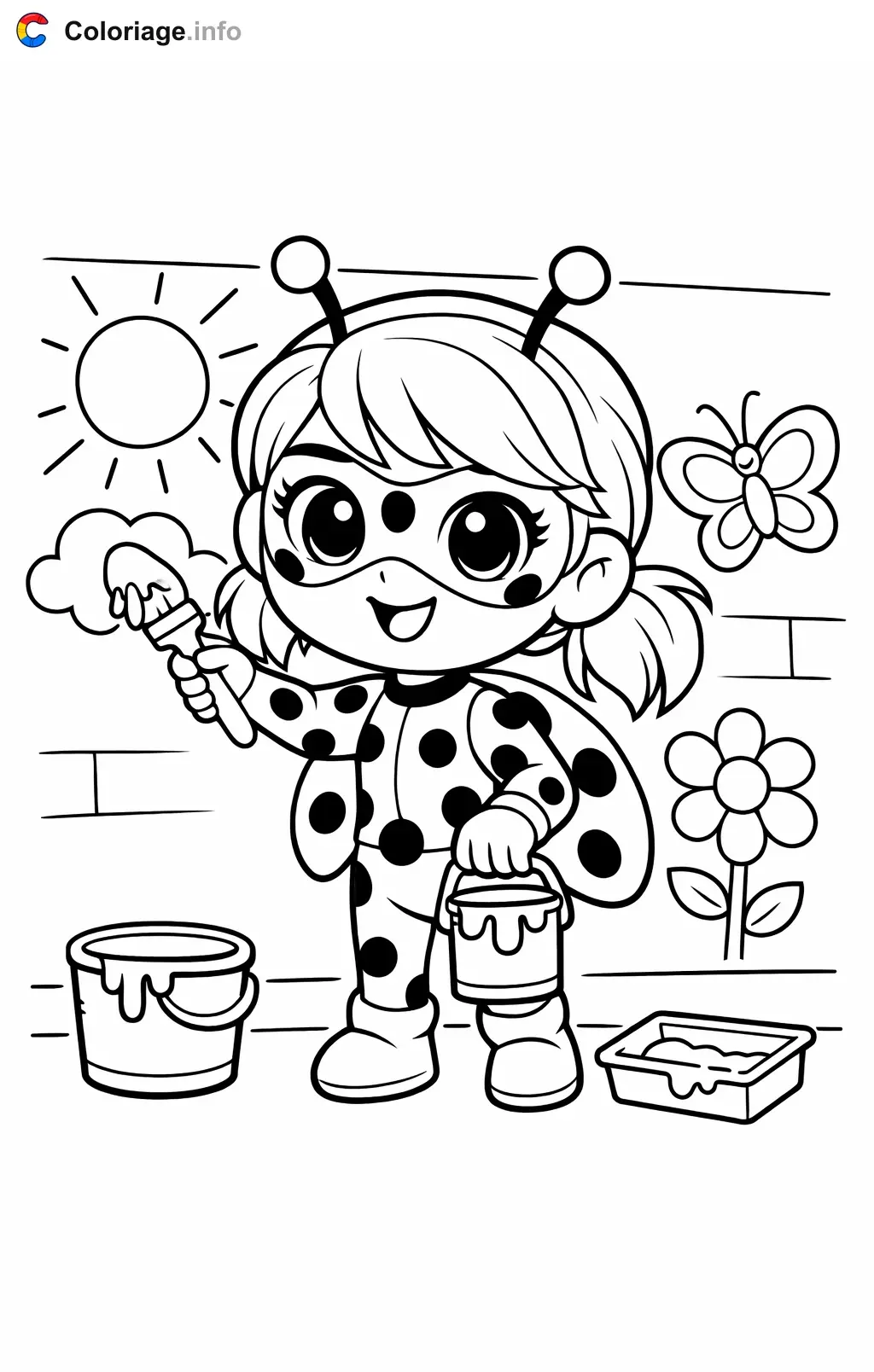 Coloriage Miraculous qui peint une fresque - Miraculous à imprimer