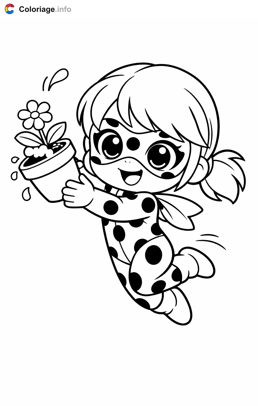 Coloriage Miraculous qui rattrape un pot de fleurs - Miraculous à imprimer