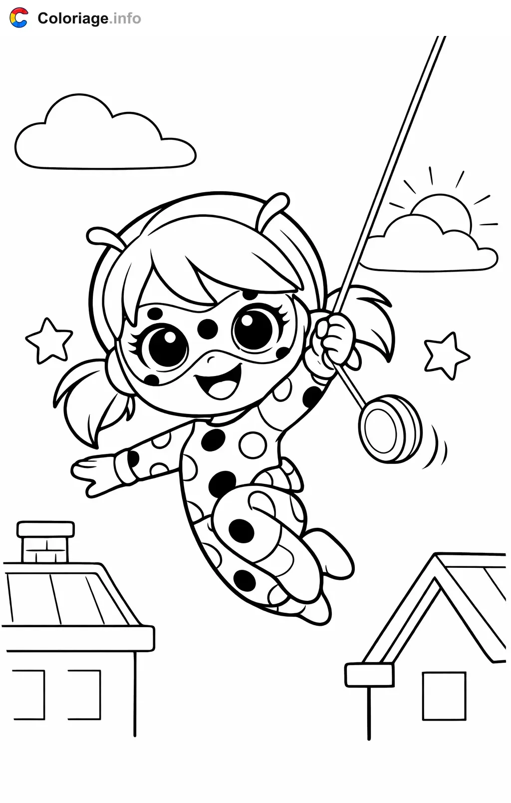 Coloriage Miraculous qui saute entre les toits - Miraculous à imprimer