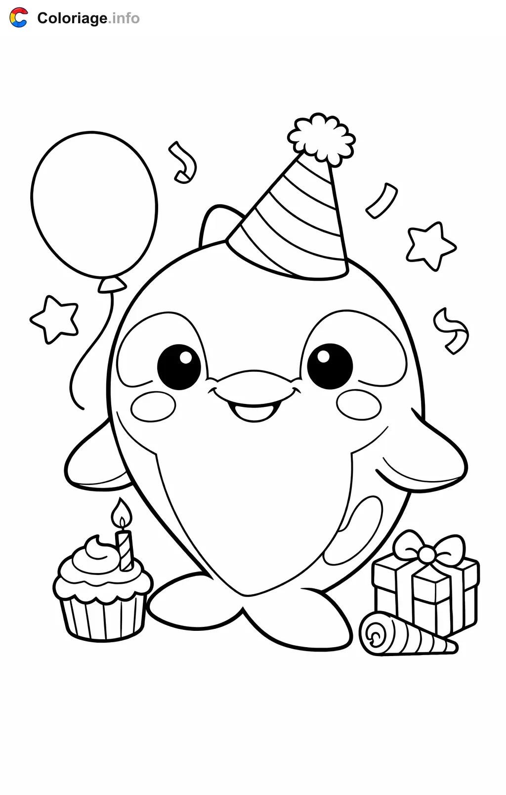 Coloriage Orque à sa fête d'anniversaire - Orque à imprimer