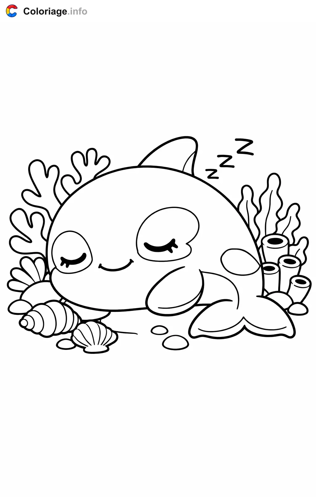 Coloriage Orque qui dort près du corail - Orque à imprimer